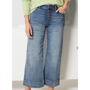 J. Jill Denim High Rise Full Leg Crop Jeans, Size 18 R Button Fly Medium Wash
